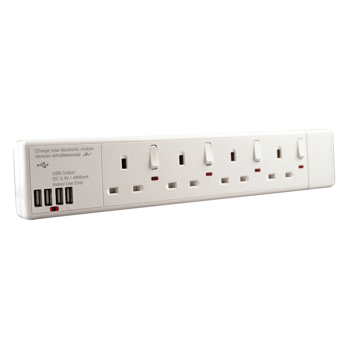 白色 – USB (4800mA) 4位 獨立開關拖板 配3米電線
