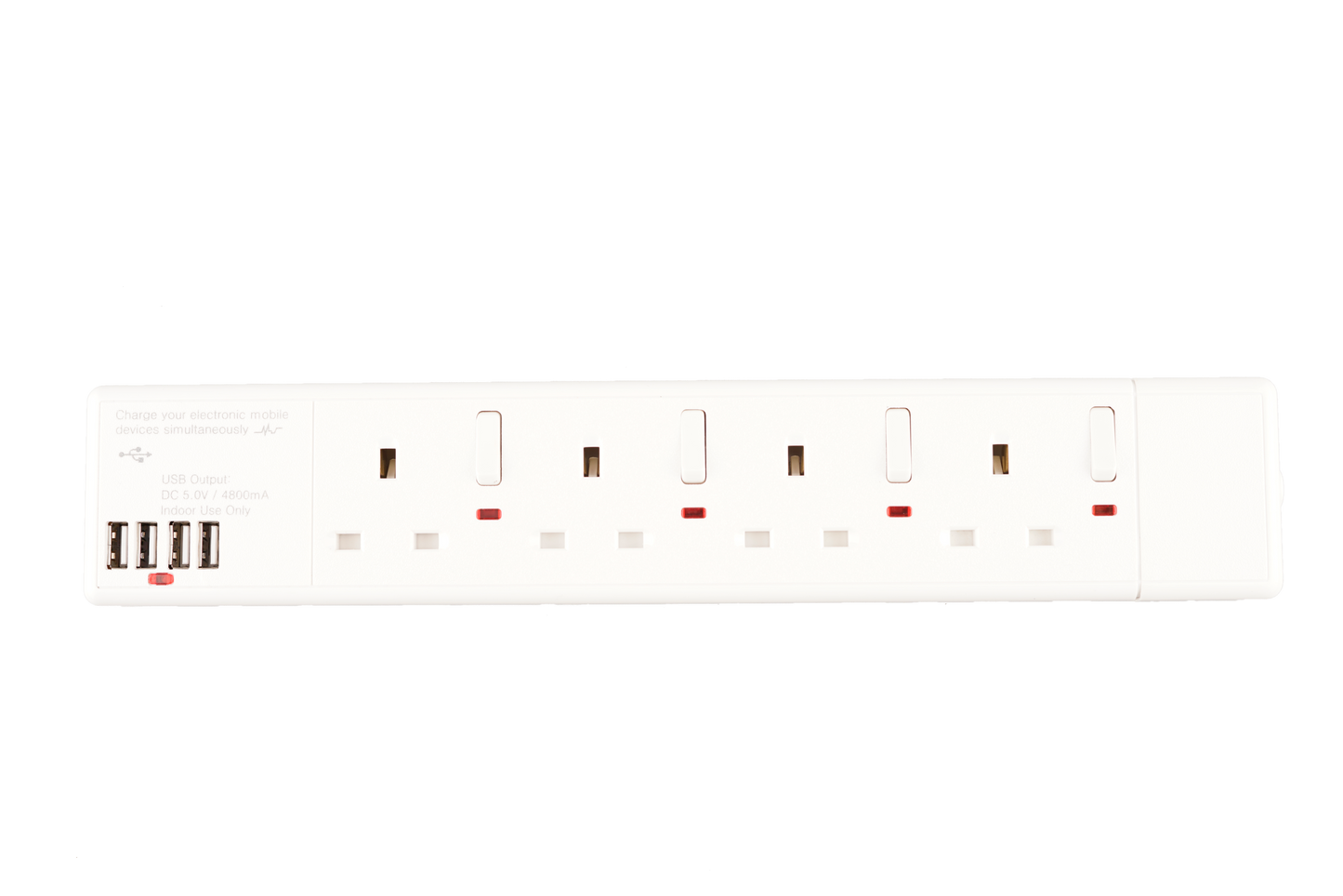 白色 – USB (4800mA) 4位 獨立開關拖板 配3米電線